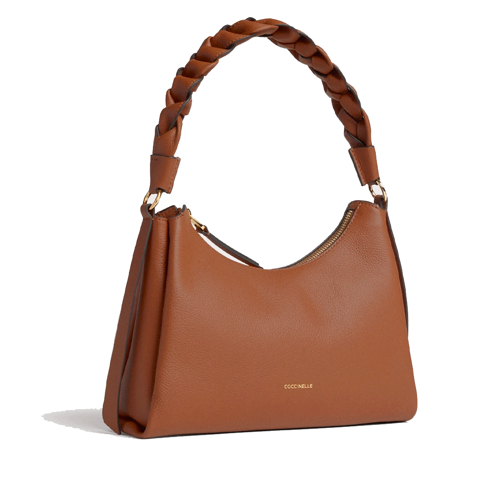 Damen-Schultertasche COCCINELLE Modell Boheme Small aus Leder in Cognac-Noir