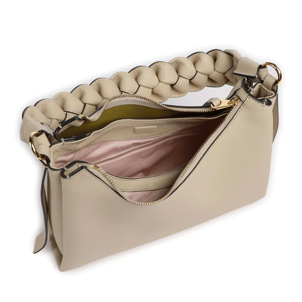 Damen-Schultertasche COCCINELLE Modell Boheme Small aus Leder in Sandshell-Seagrass