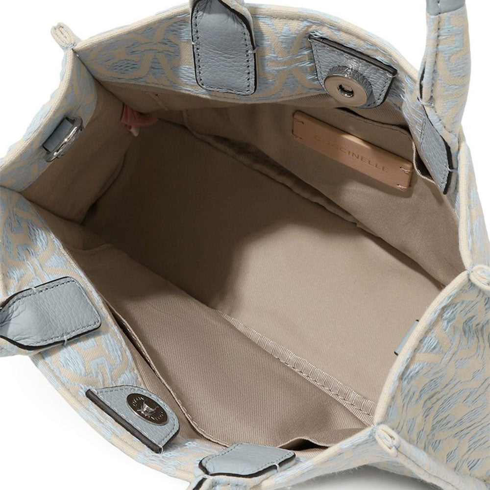 Borsa Donna a Mano COCCINELLE in Tessuto e Pelle Linea Never Without Bag Multi Blanco Misura Piccola