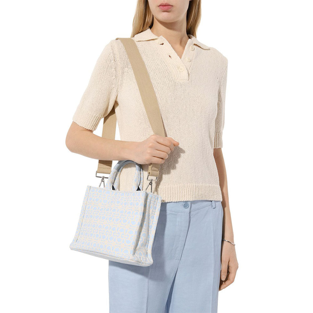 Borsa Donna a Mano COCCINELLE in Tessuto e Pelle Linea Never Without Bag Multi Blanco Misura Piccola