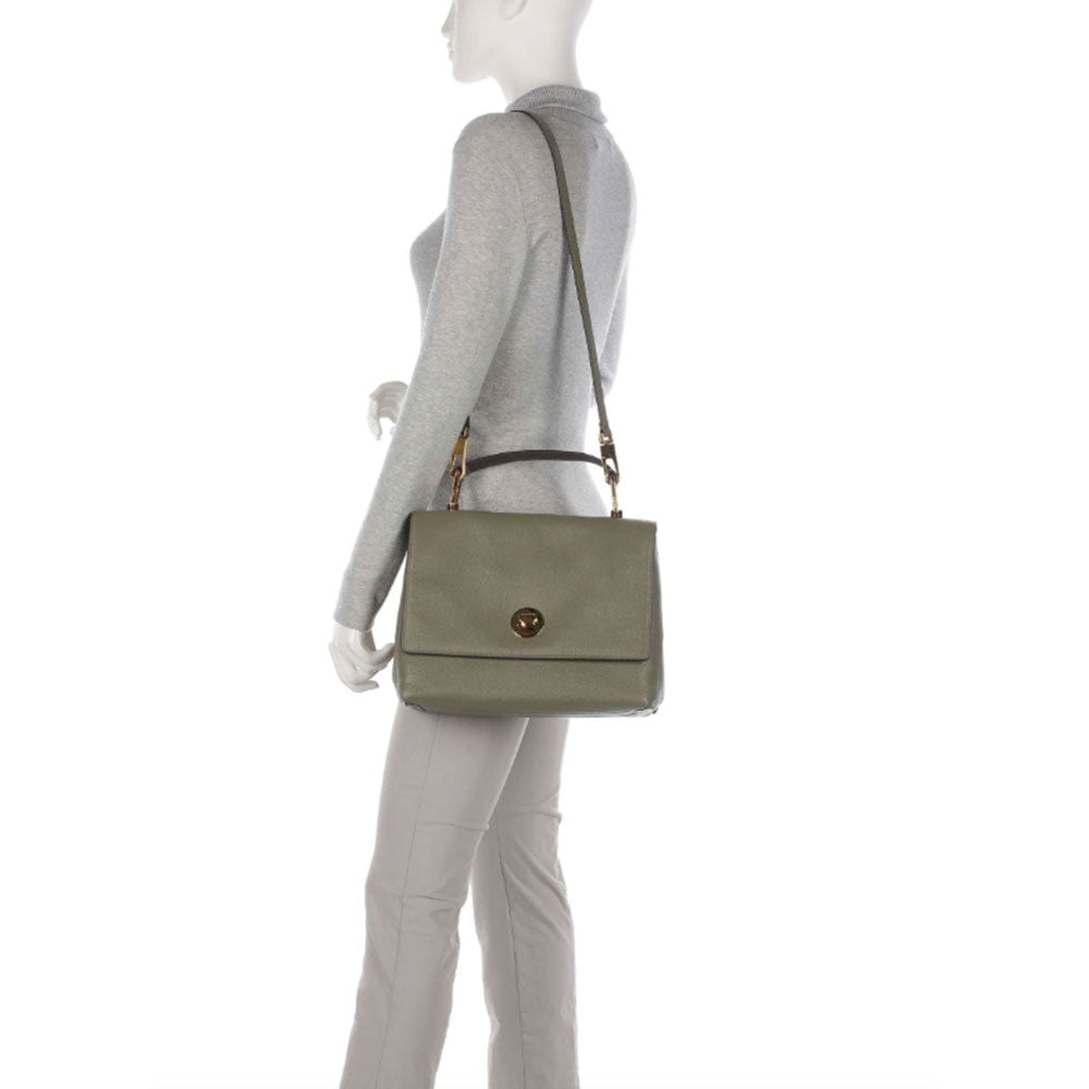 Borsa Donna a Mano COCCINELLE in Pelle linea Liya colore Laurel Green - Fondant Brown