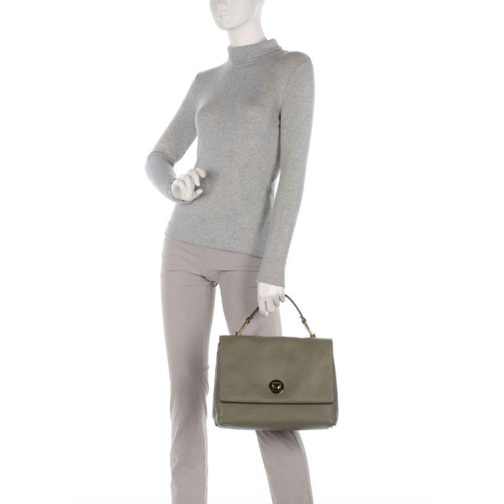 Borsa Donna a Mano COCCINELLE in Pelle linea Liya colore Laurel Green - Fondant Brown