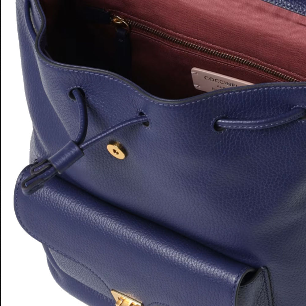 COCCINELLE Damen Lederrucksack, Beat Line, Royalblau