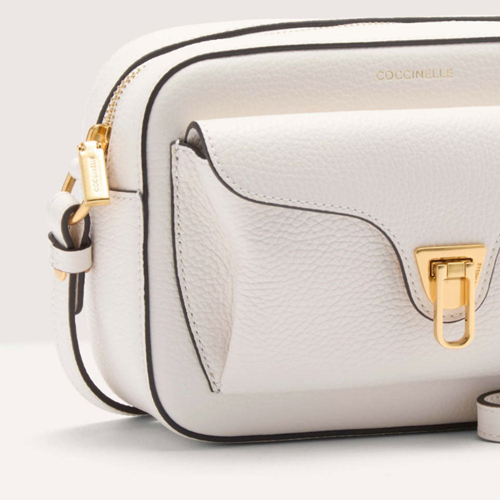 COCCINELLE Damen Umhängetasche aus weißem Leder Beat Soft Line Größe Small