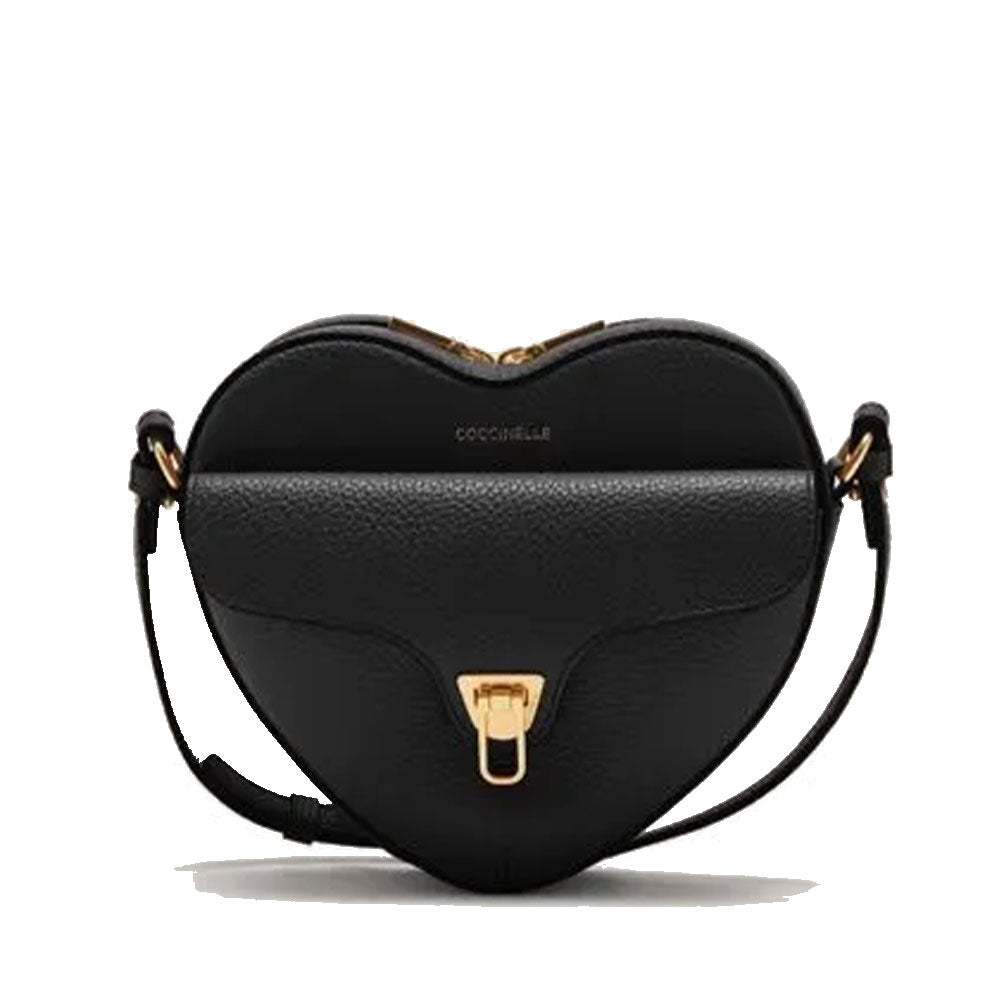 Borsa Donna a Tracolla Mini COCCINELLE a Forma di Cuore in Pelle Nera linea Beat Soft