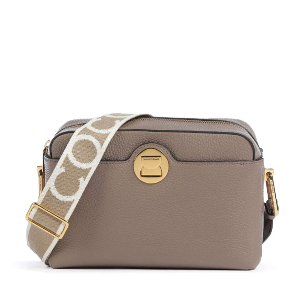 Borsa Donna a Tracolla chiusa con Zip COCCINELLE in Pelle Linea Liya Signature colore Warm Taupe