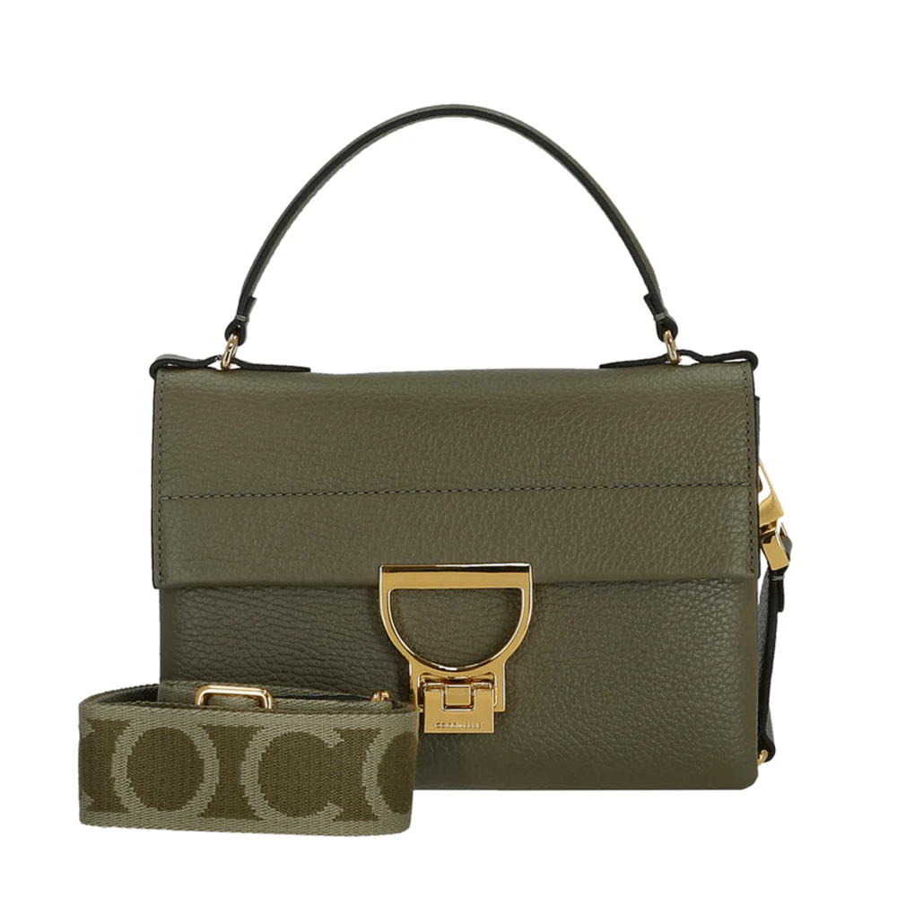 Borsa Donna a Mano con Tracolla COCCINELLE in Pelle Linea Arlettis Signature colore Laurel Green