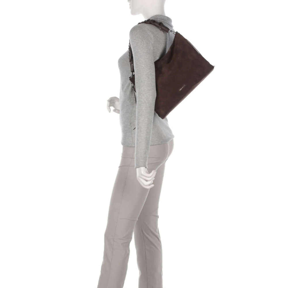 COCCINELLE Damenhandtasche aus Wildleder, Linie Boheme Suede, Farbe Fondant Brown