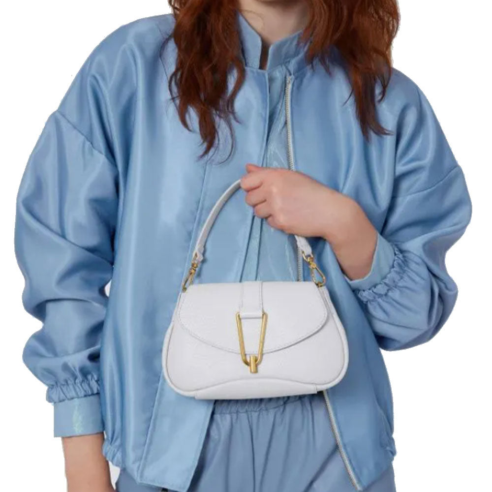 Borsa Donna a Mano con Tracolla COCCINELLE in Pelle linea Himma colore Brillant White Misura Piccola