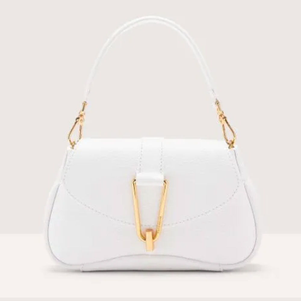 Borsa Donna a Mano con Tracolla COCCINELLE in Pelle linea Himma colore Brillant White Misura Piccola