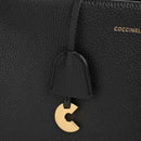 COCCINELLE Damenhandtasche mit Schultergurt aus blauem weichem Leder, schwarze Farbe