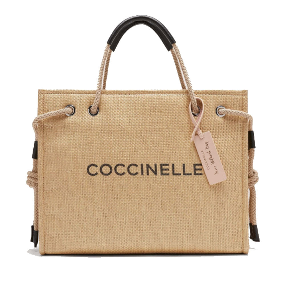 Borsa Donna a Mano COCCINELLE in Rafia Linea Never Without Bag colore Natural - Noir