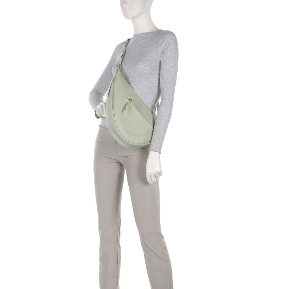COCCINELLE Snuggie Small Asymmetrical Damen Schultertasche aus Celadongrünem Leder - Warm Taupe