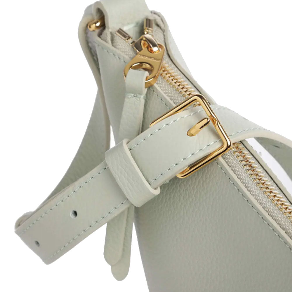 COCCINELLE Snuggie Small Asymmetrical Damen Schultertasche aus Celadongrünem Leder - Warm Taupe