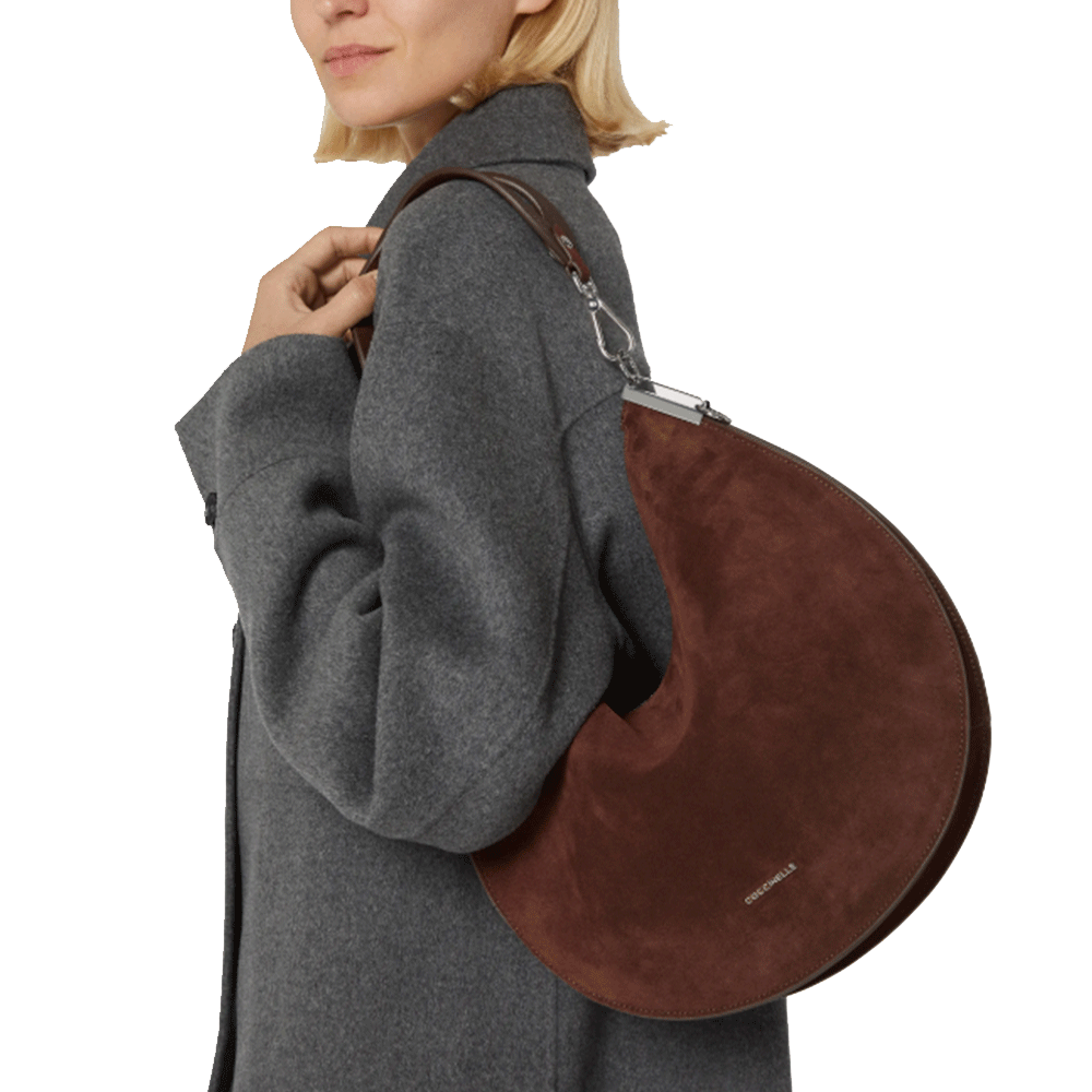 Borsa Donna a Spalla COCCINELLE in Camoscio Linea Sunup colore Brunette