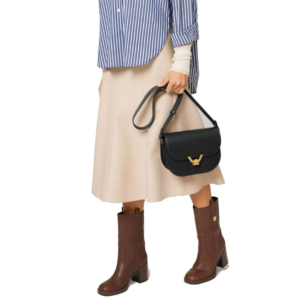 COCCINELLE Damen Umhängetasche aus schwarzem Leder Dew Small Line