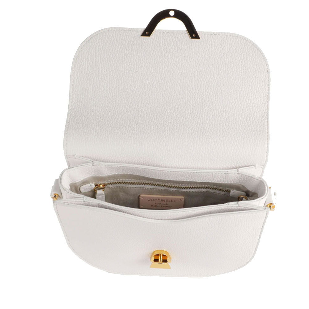 COCCINELLE Damen Schultertasche aus brillantweißem Leder Dew Small Line