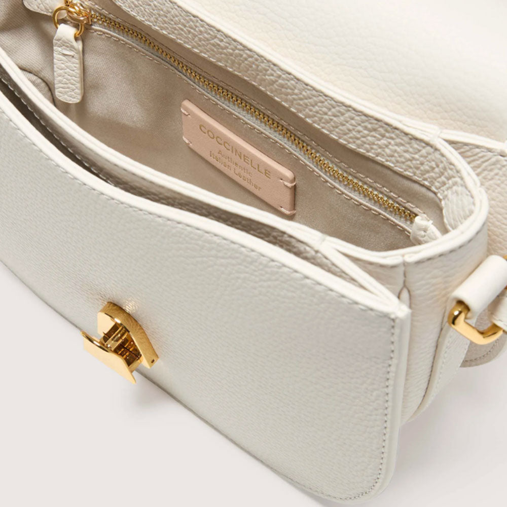 COCCINELLE Damen Schultertasche aus Leder Farbe White Dew Small Linie