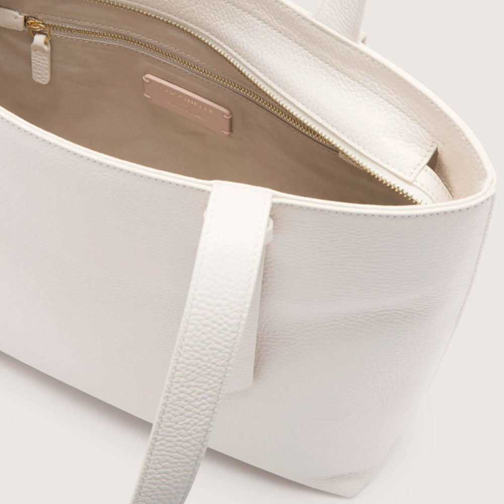 COCCINELLE Leather Tote Bag Malory in Blanco, Medium Size