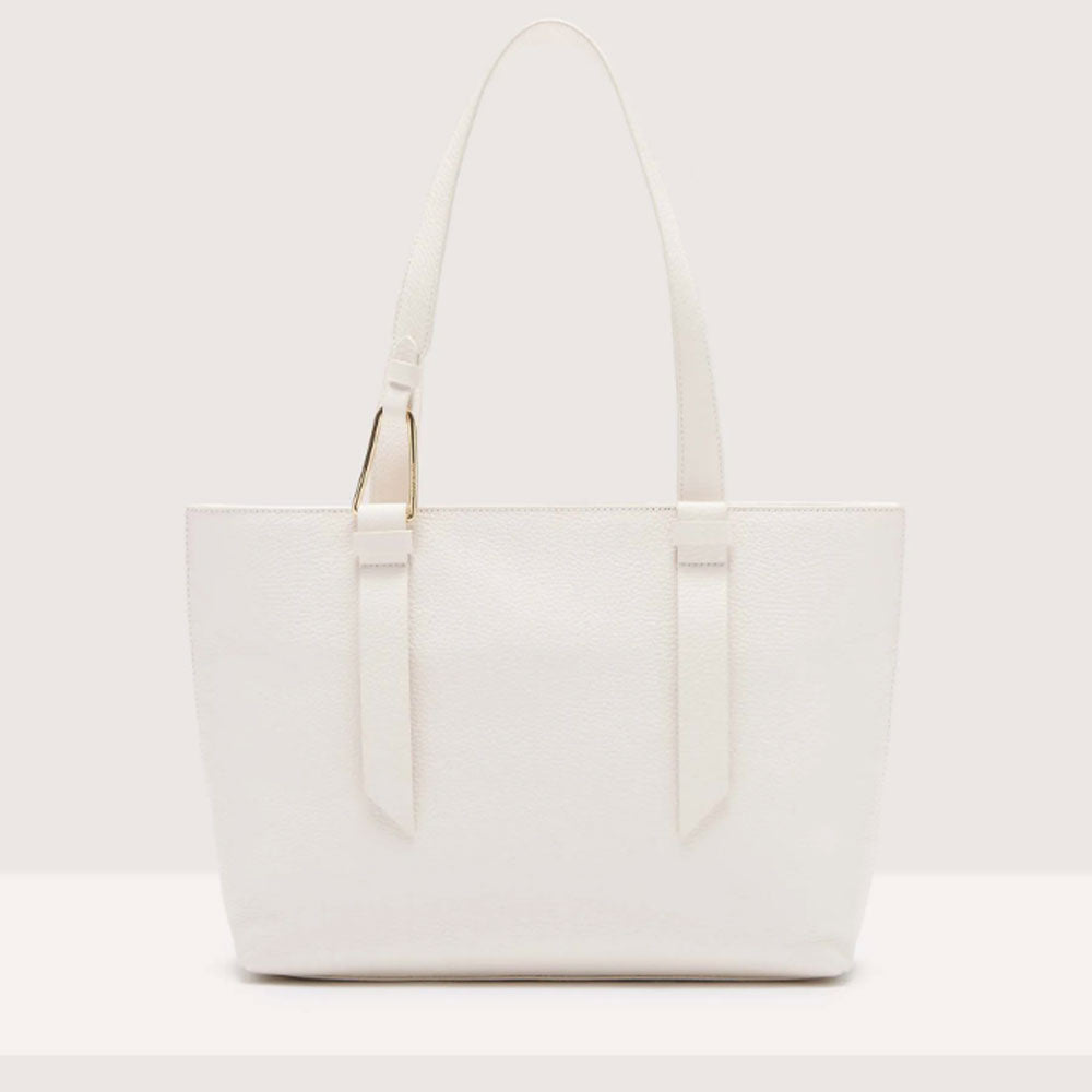 COCCINELLE Leather Tote Bag Malory in Blanco, Medium Size
