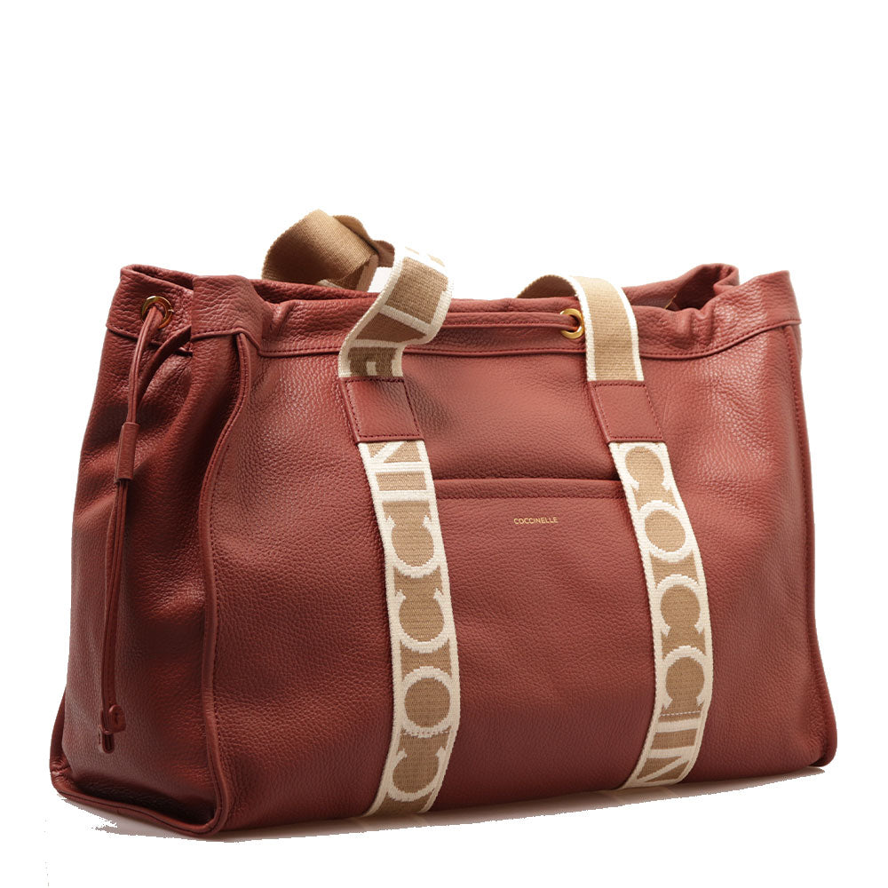 Women's Large Brandy Leather Shoulder Bag COCCINELLE 2Day Signature