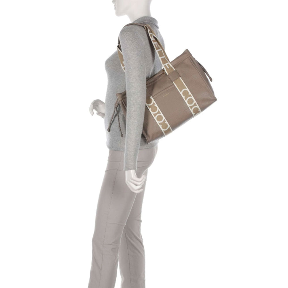 COCCINELLE Damen-Umhängetasche aus Leder, 2Day Signature Medium Line, Farbe Warm Taupe