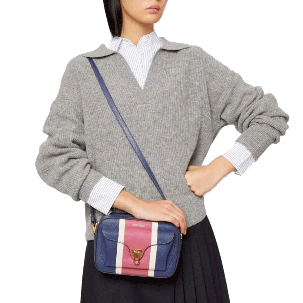 Borsa Donna a Tracolla COCCINELLE in Pelle Royal Blue - Rosewood - Lambskin White linea Beat Multicolor Miisura Small