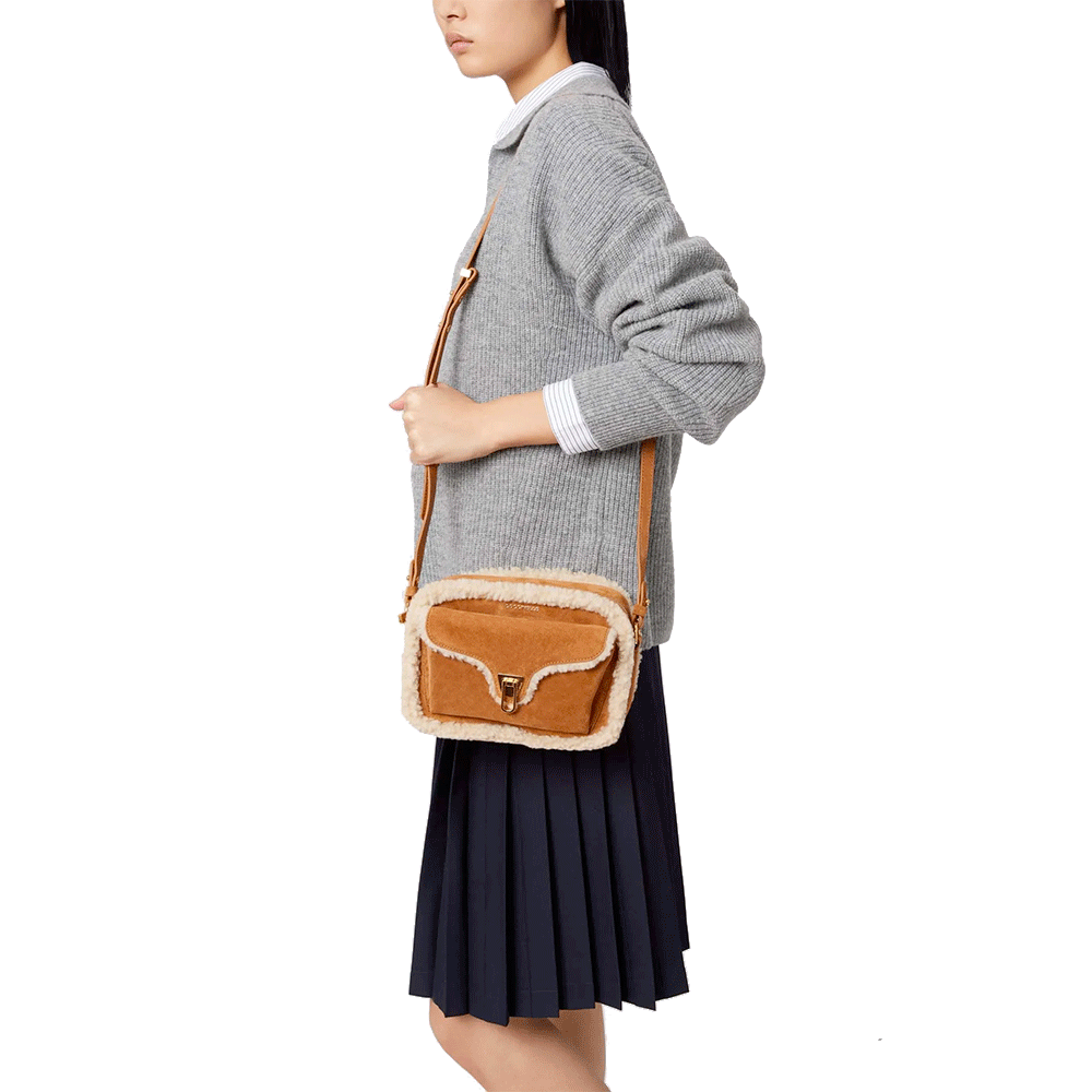 Borsa Donna a Tracolla COCCINELLE in Pelle Natural - Cuir linea Beat Eco Shearling Misura Small