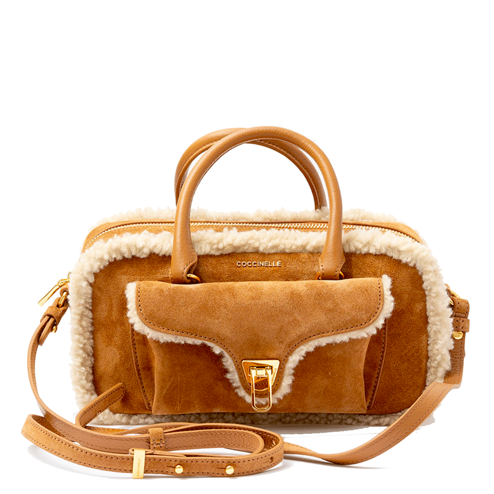 Borsa Donna a Mano COCCINELLE in Pelle linea Beat Eco Shearling Colore Natural - Cuir