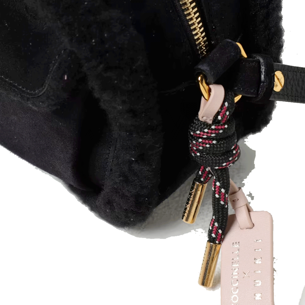 Borsa Donna a Tracolla COCCINELLE in Suede Colore Nero linea Beat Eco Shearling Misura Small