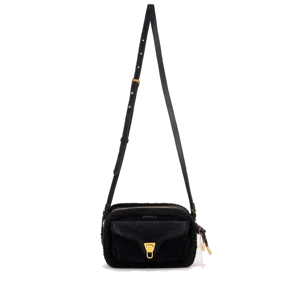 Borsa Donna a Tracolla COCCINELLE in Suede Colore Nero linea Beat Eco Shearling Misura Small