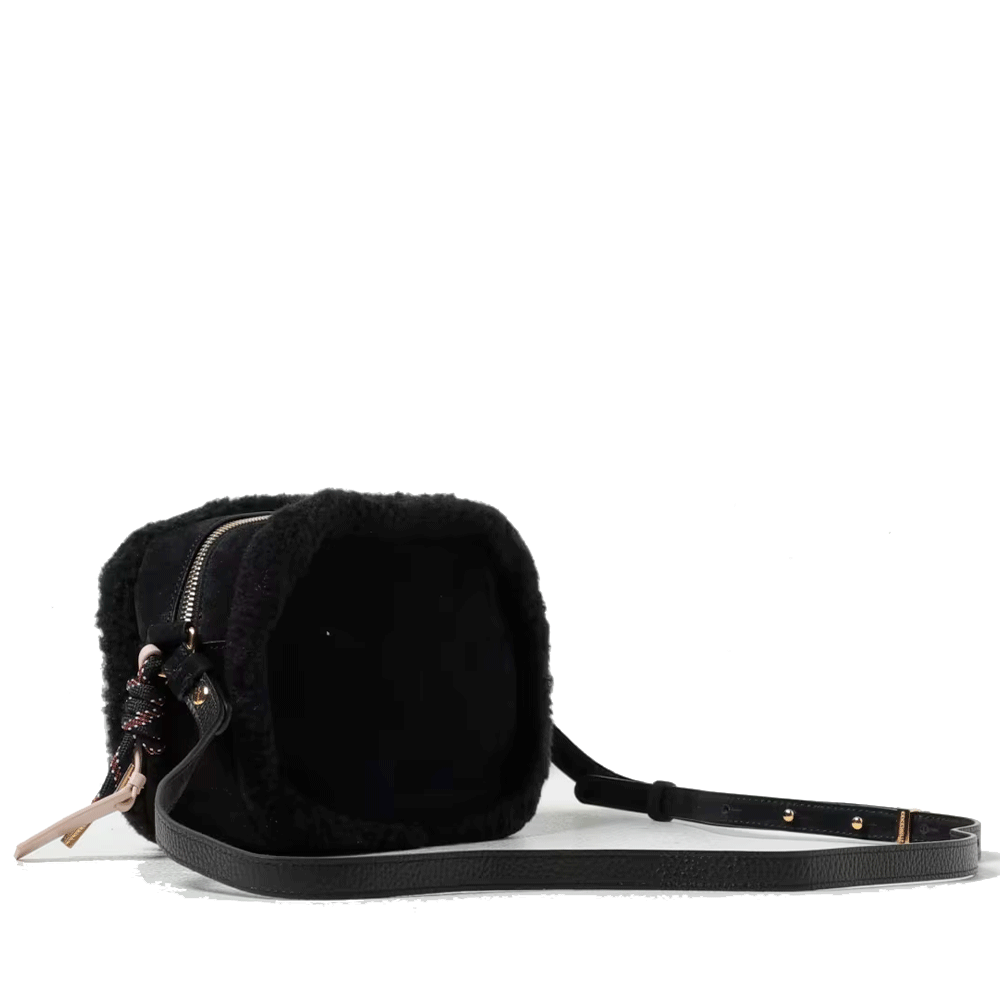 Borsa Donna a Tracolla COCCINELLE in Suede Colore Nero linea Beat Eco Shearling Misura Small