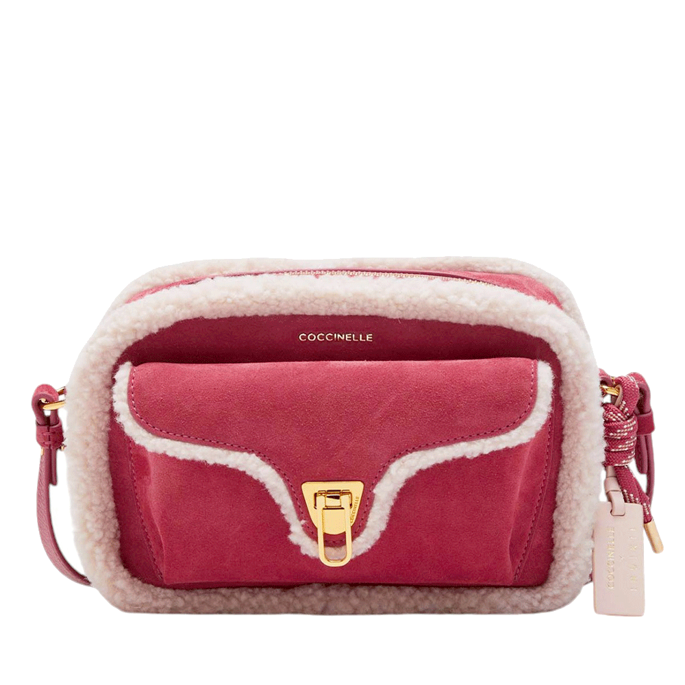 Borsa Donna a Tracolla COCCINELLE in Suede Natural - Rosewood linea Beat Eco Shearling Misura Small