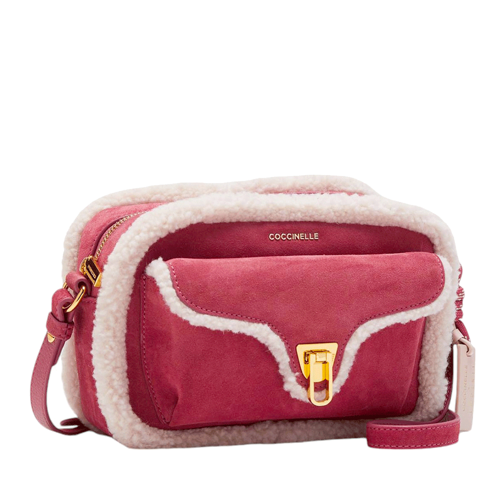 Borsa Donna a Tracolla COCCINELLE in Suede Natural - Rosewood linea Beat Eco Shearling Misura Small