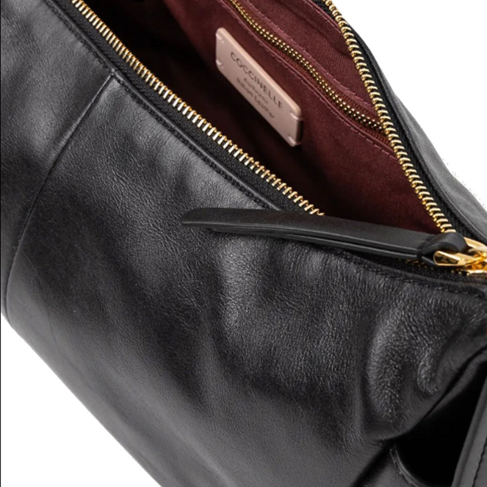 Borsa Donna a Spalla COCCINELLE in Pelle Liscia Nera linea Campus Vintage Large