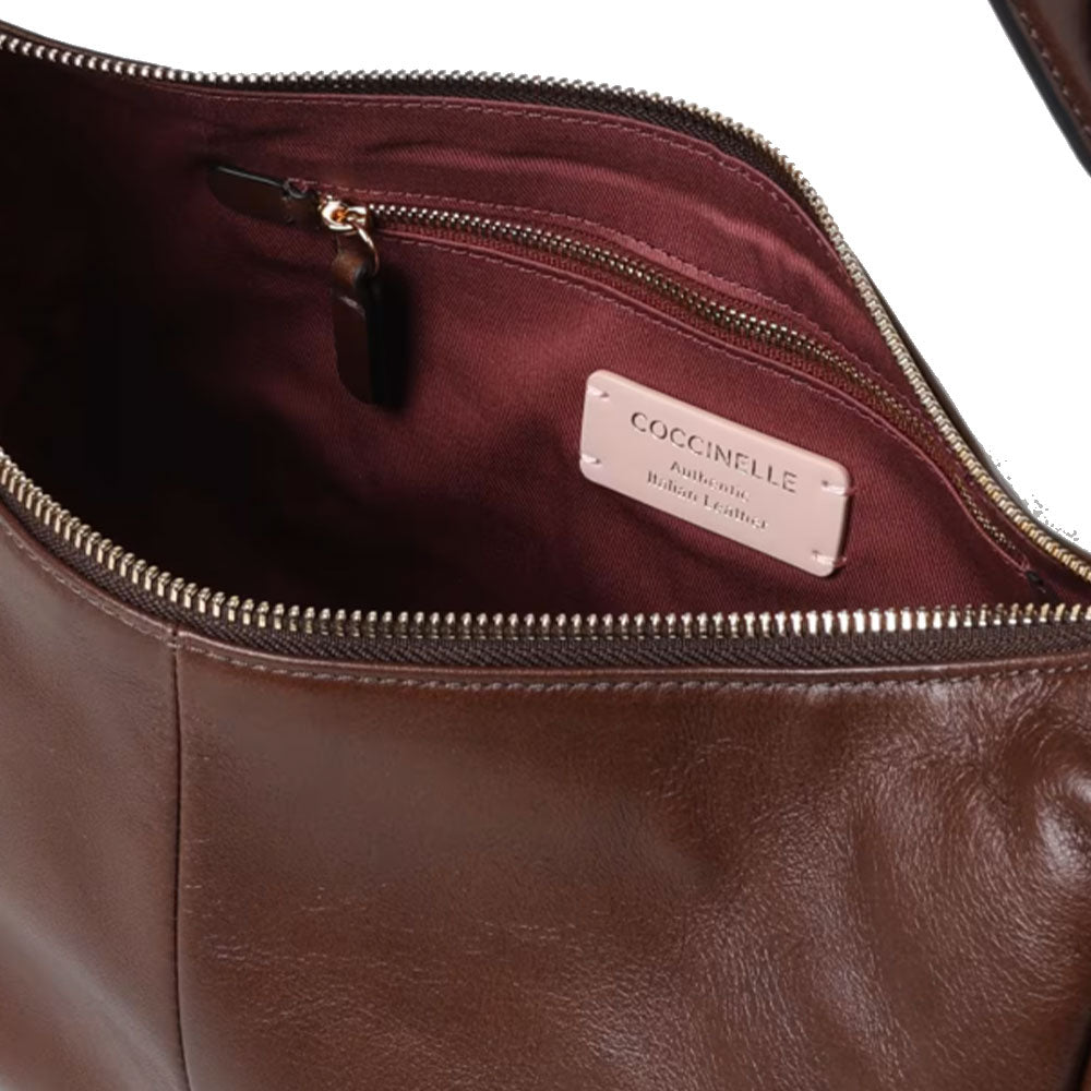 Borsa Donna a Spalla COCCINELLE in Pelle Liscia Fondant Brown linea Campus Vintage Large