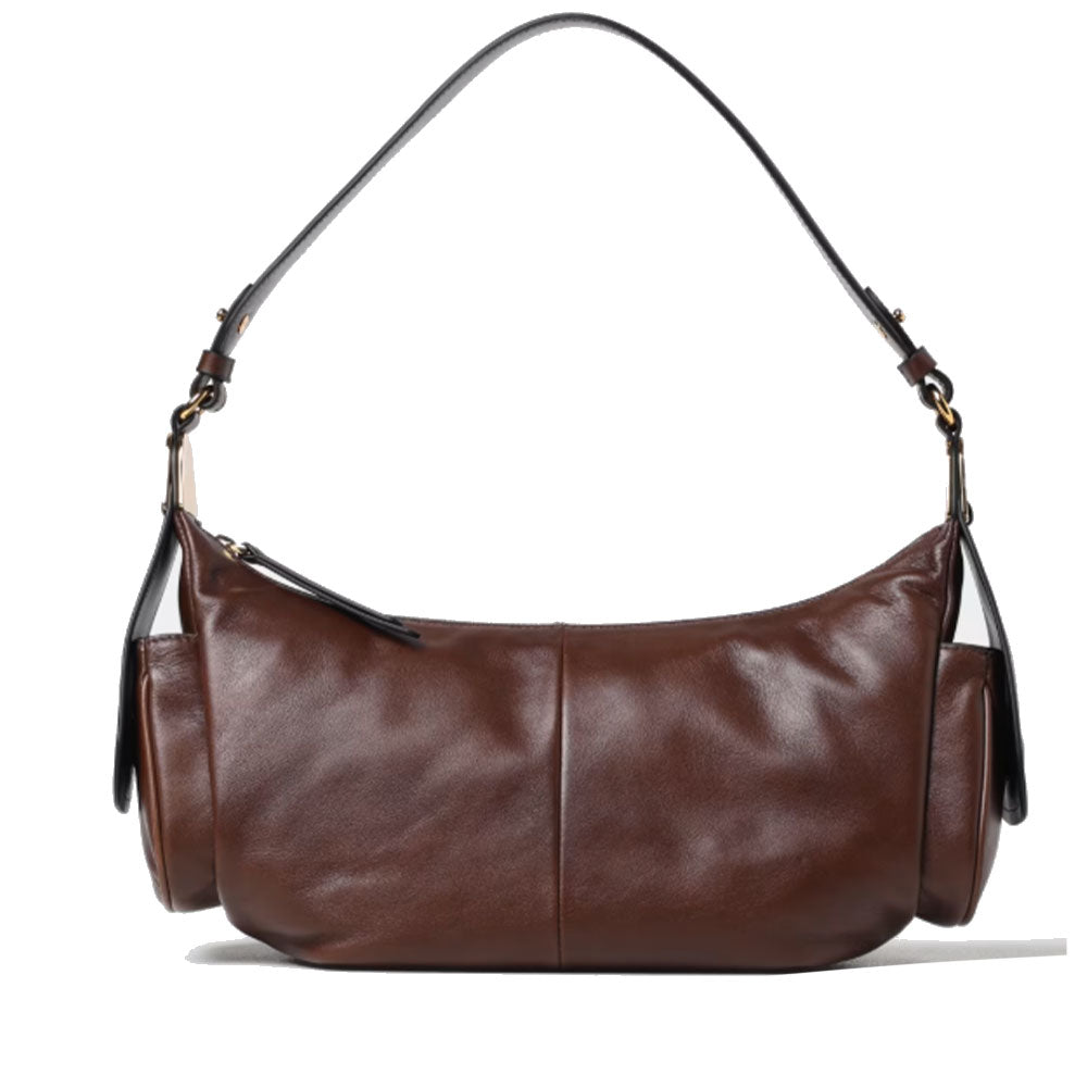 Borsa Donna a Spalla COCCINELLE in Pelle Liscia Fondant Brown linea Campus Vintage Large