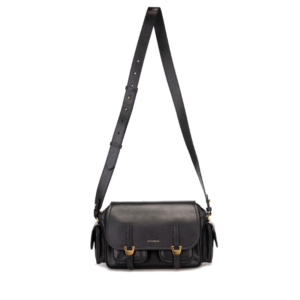 Borsa Donna a Tracolla COCCINELLE in Pelle Liscia Nera linea Campus Vintage Medium