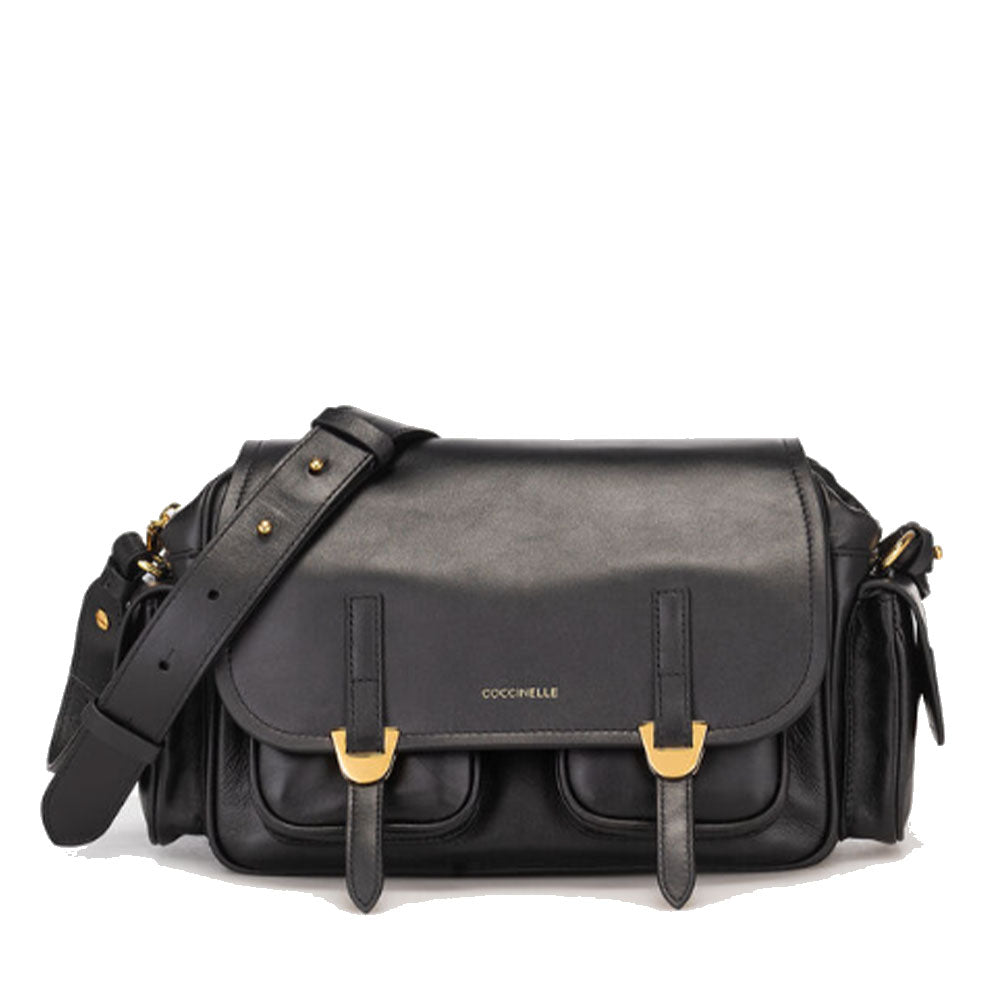Borsa Donna a Tracolla COCCINELLE in Pelle Liscia Nera linea Campus Vintage Medium