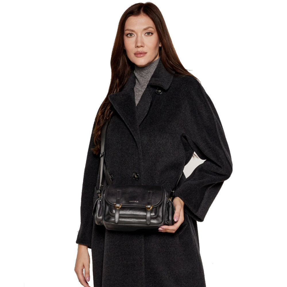 Borsa Donna a Tracolla COCCINELLE in Pelle Liscia Fondant Brown linea Campus Vintage Small