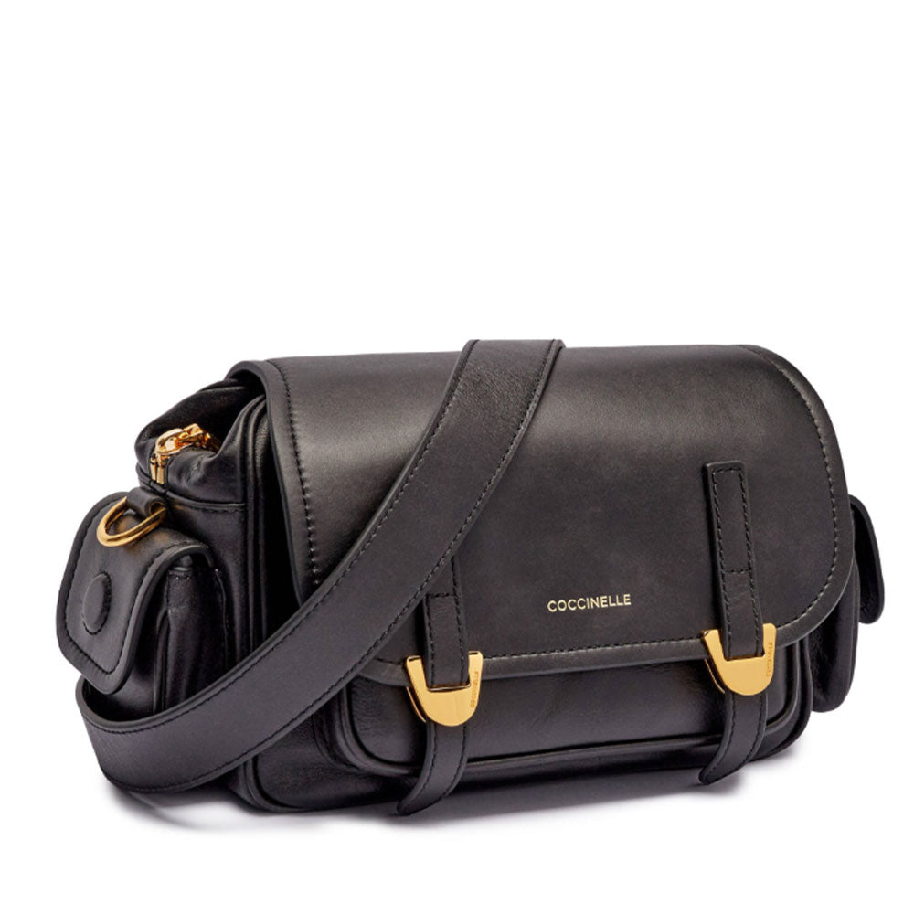 Borsa Donna a Tracolla COCCINELLE in Pelle Liscia Nera linea Campus Vintage Small