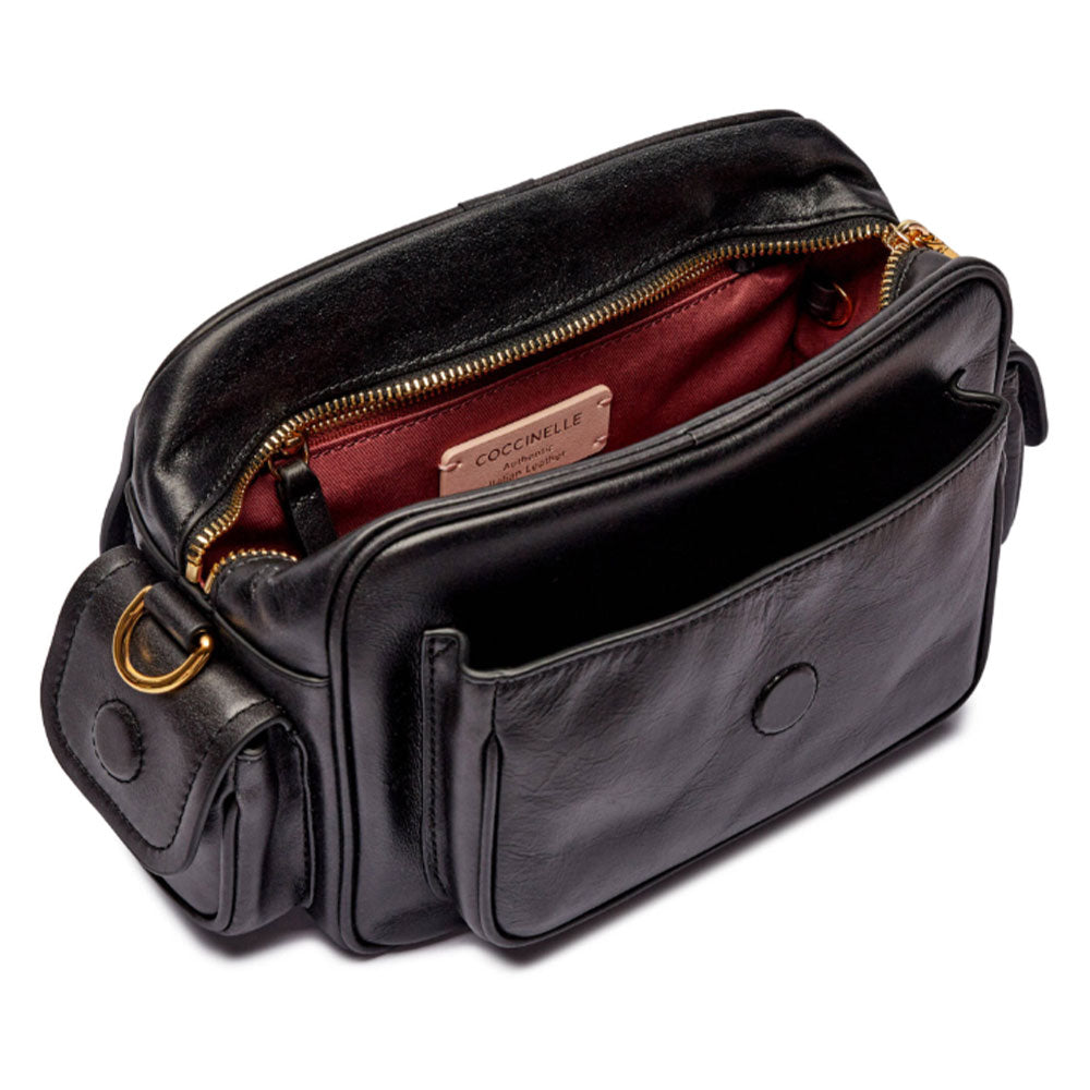Borsa Donna a Tracolla COCCINELLE in Pelle Liscia Nera linea Campus Vintage Small