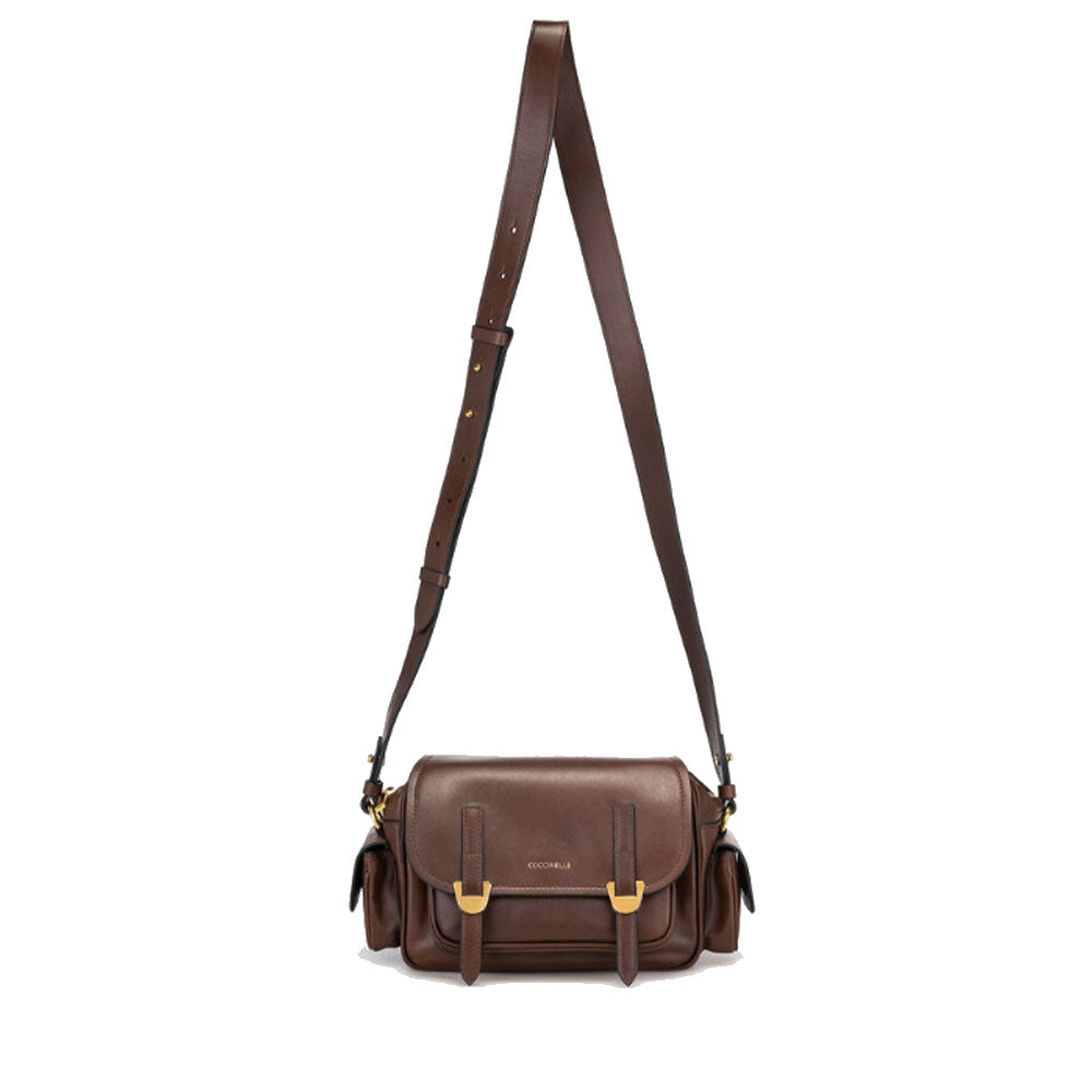 Borsa Donna a Tracolla COCCINELLE in Pelle Liscia Fondant Brown linea Campus Vintage Small