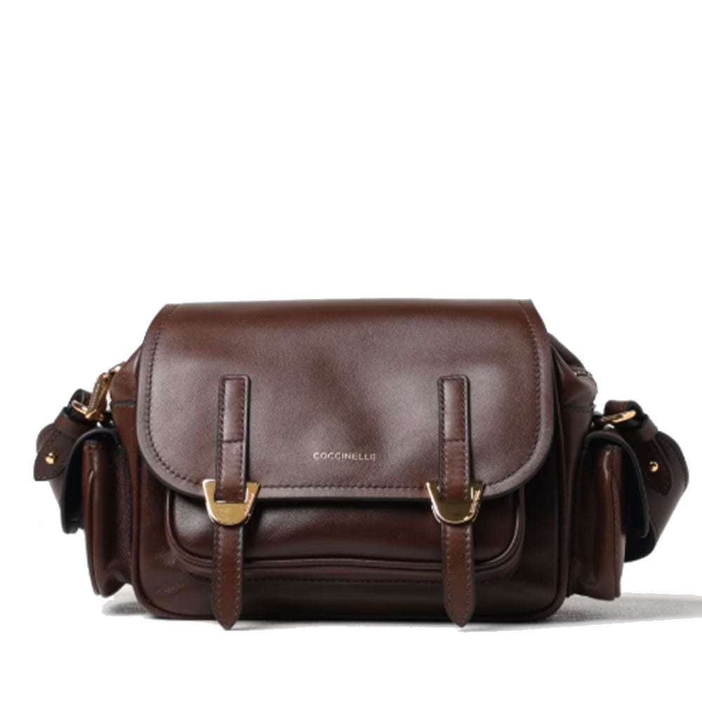 Borsa Donna a Tracolla COCCINELLE in Pelle Liscia Fondant Brown linea Campus Vintage Small