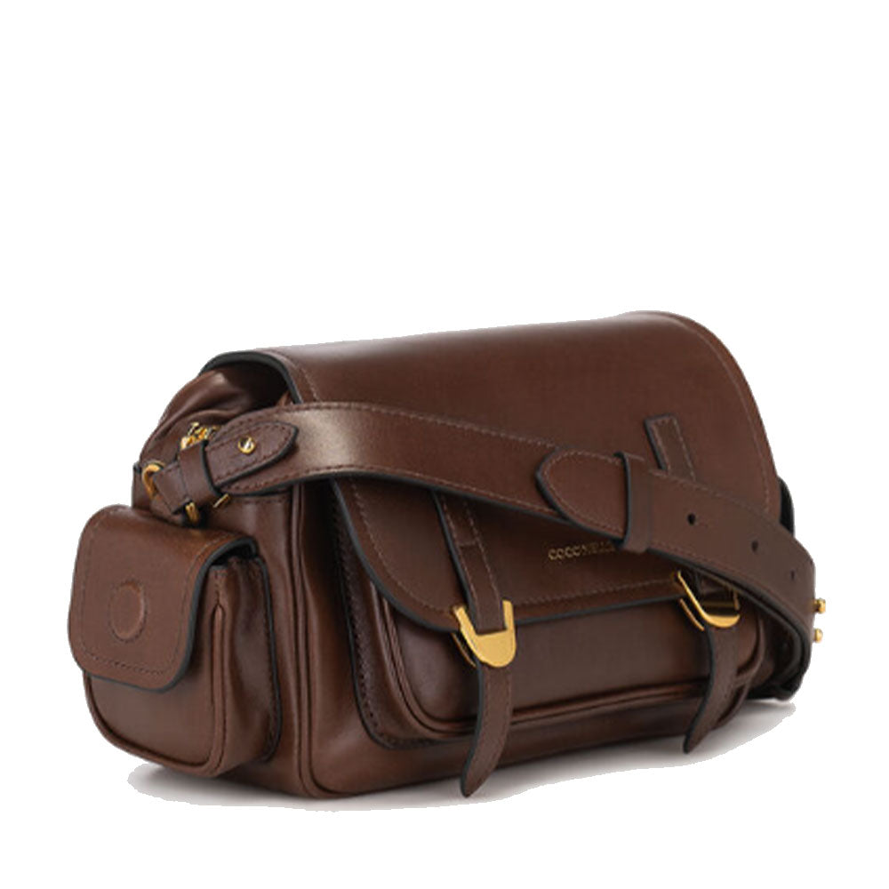 Borsa Donna a Tracolla COCCINELLE in Pelle Liscia Fondant Brown linea Campus Vintage Small