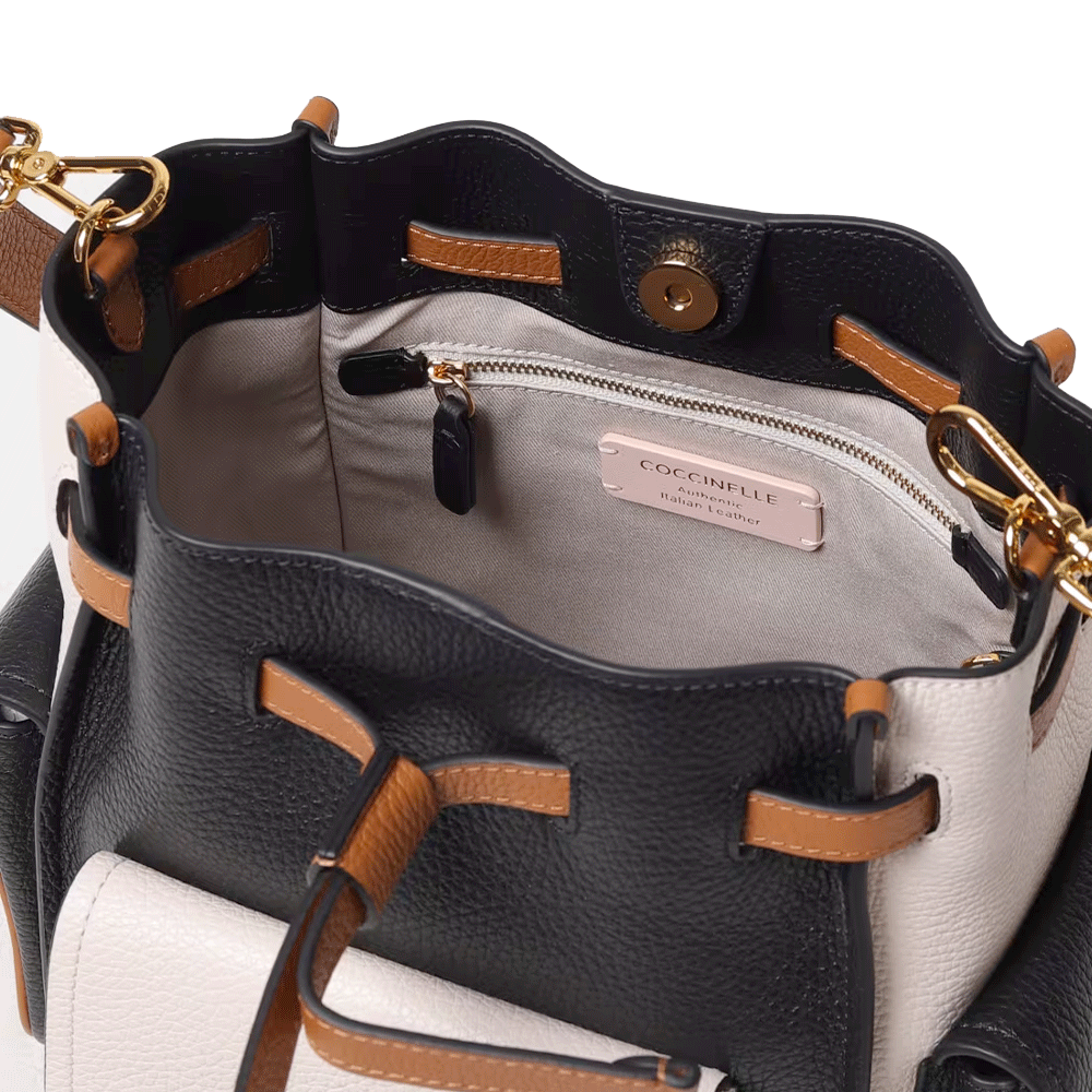 Borsa Donna Secchiello a Spalla COCCINELLE linea Campus in Pelle Noir - Lambskin White - Cuir