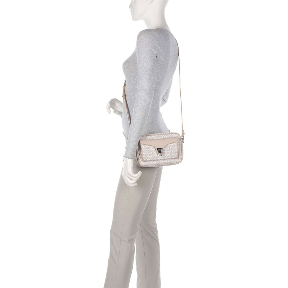 Borsa Donna a Tracolla COCCINELLE in Canvas Monogram e Pelle Blanco - Rosette linea Beat Small