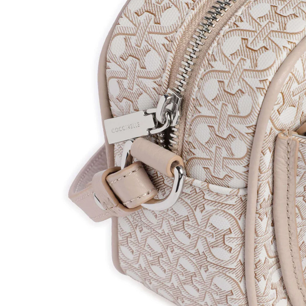 Borsa Donna a Tracolla COCCINELLE in Canvas Monogram e Pelle Blanco - Rosette linea Beat Small