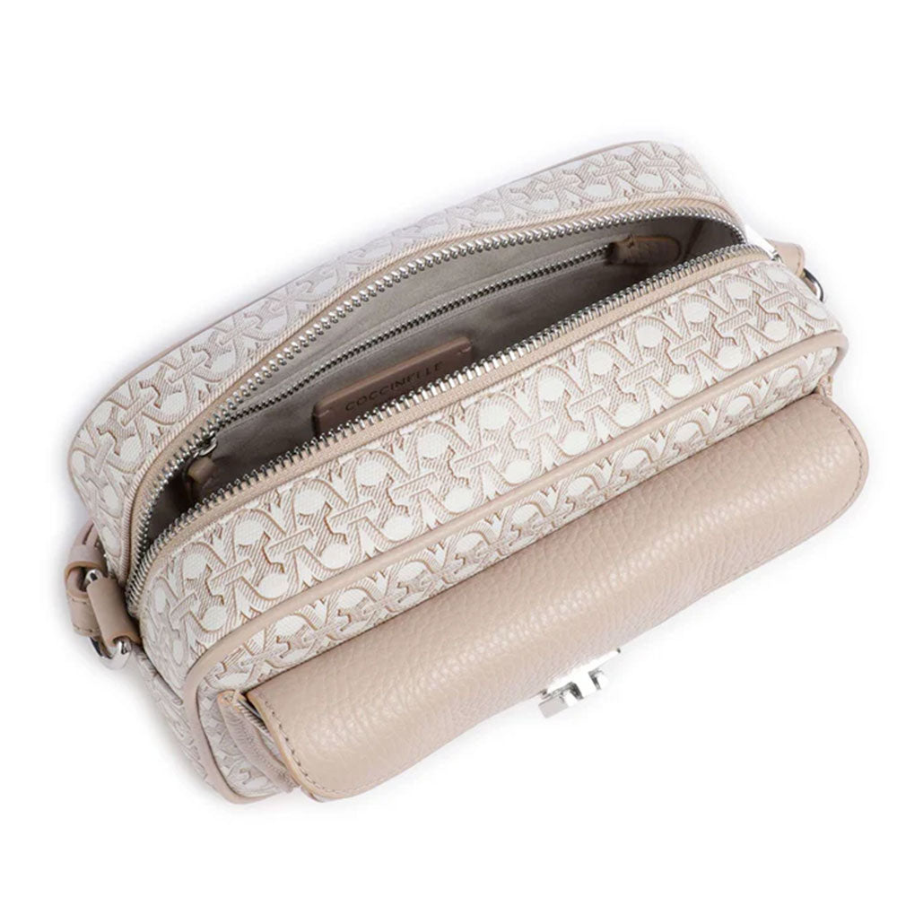 Borsa Donna a Tracolla COCCINELLE in Canvas Monogram e Pelle Blanco - Rosette linea Beat Small