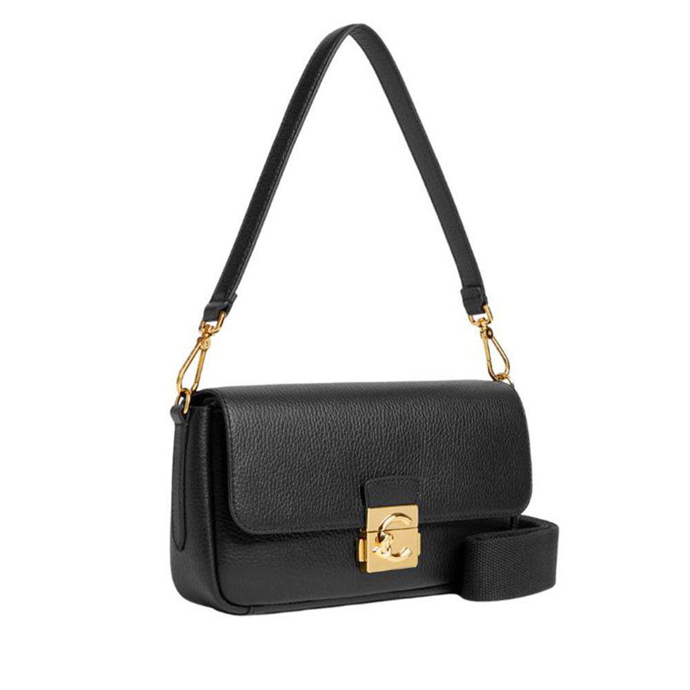 Damen-Schultertasche COCCINELLE aus genarbtem Leder Modell C-Me in Schwarz